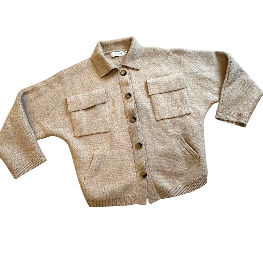Petal & Pup Oversized Chunky Knit Tan Button Sweater Jacket Women’s Small